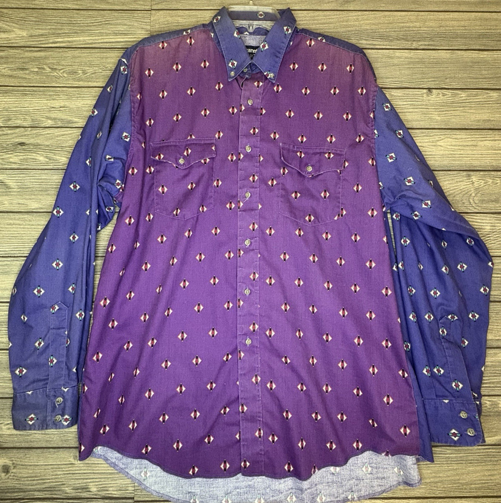 Wrangler X-long tails Size 17.5 - 35 Purple Shirt Button Down Long Sleeve VTG